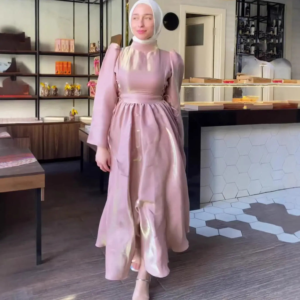 Long Sleeve Lace-Up Sheath Dress with Lantern Sleeves Spring Fashion, Floor-Length Dress eprolo
