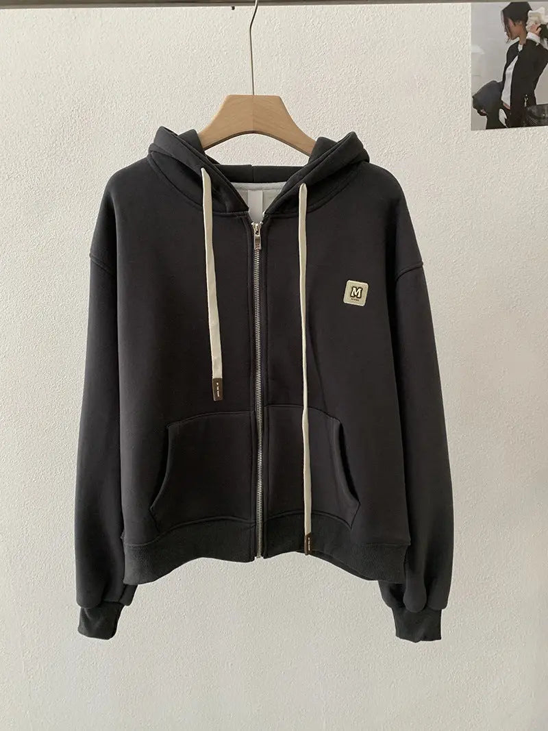 Sleeve Length  Closure Clothing  Casual  Letter Print  Long Sleeve  Fleece Lined  Thickened  Loose Fit Zipper  Hooded  Sweatshirt eprolo