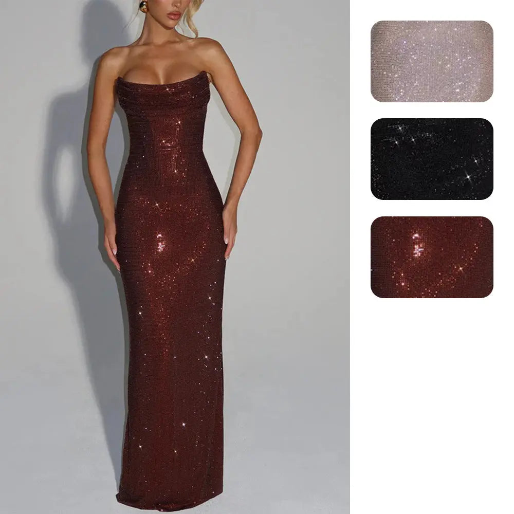 Slim fit sleeveless sequined long evening gown dress eprolo