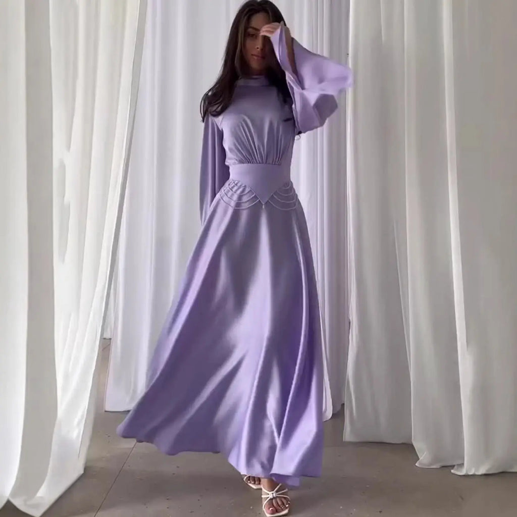 Elegant Solid Color Fashionable Long Sleeve Dress with Slim Waist and Breathable Design Summer Dress eprolo