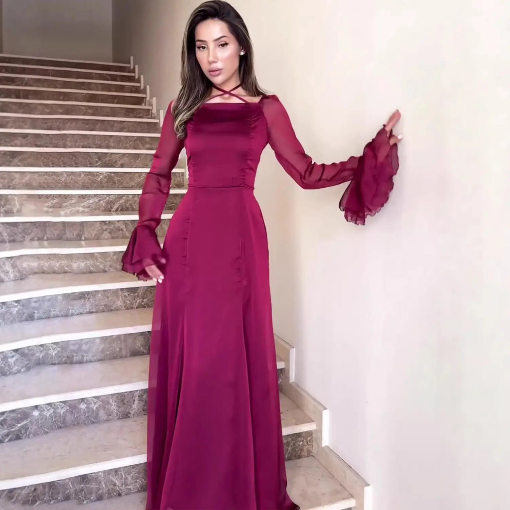 Soft Style Snow Gentle Autumn Tie-Belt Ruffle Fitted Dress Flowing eprolo