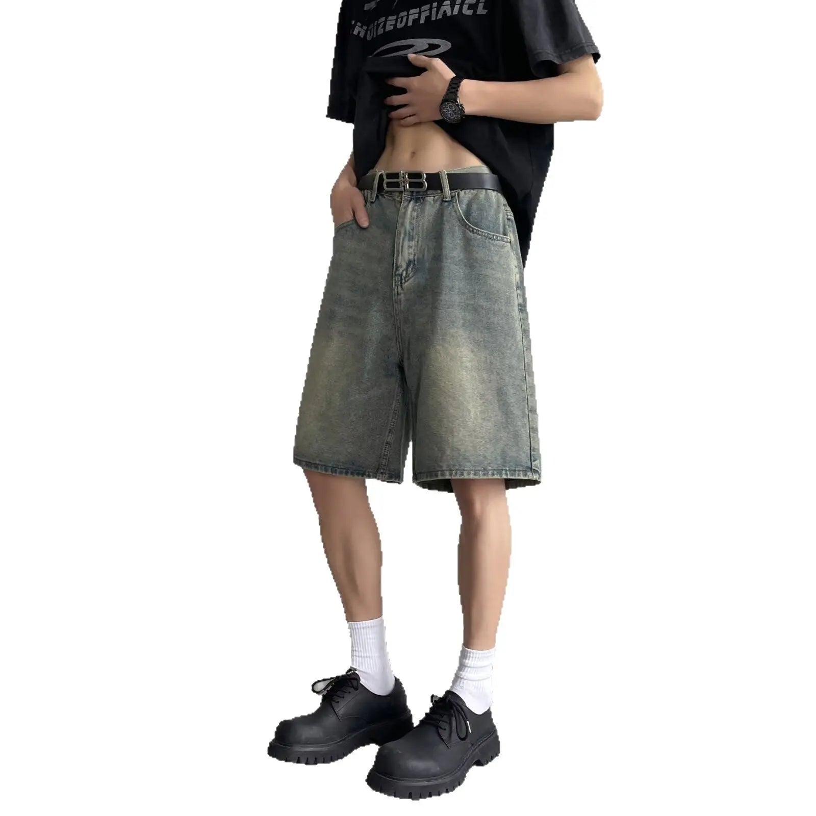 shorts denim loose casual straight leg cropped pants eprolo