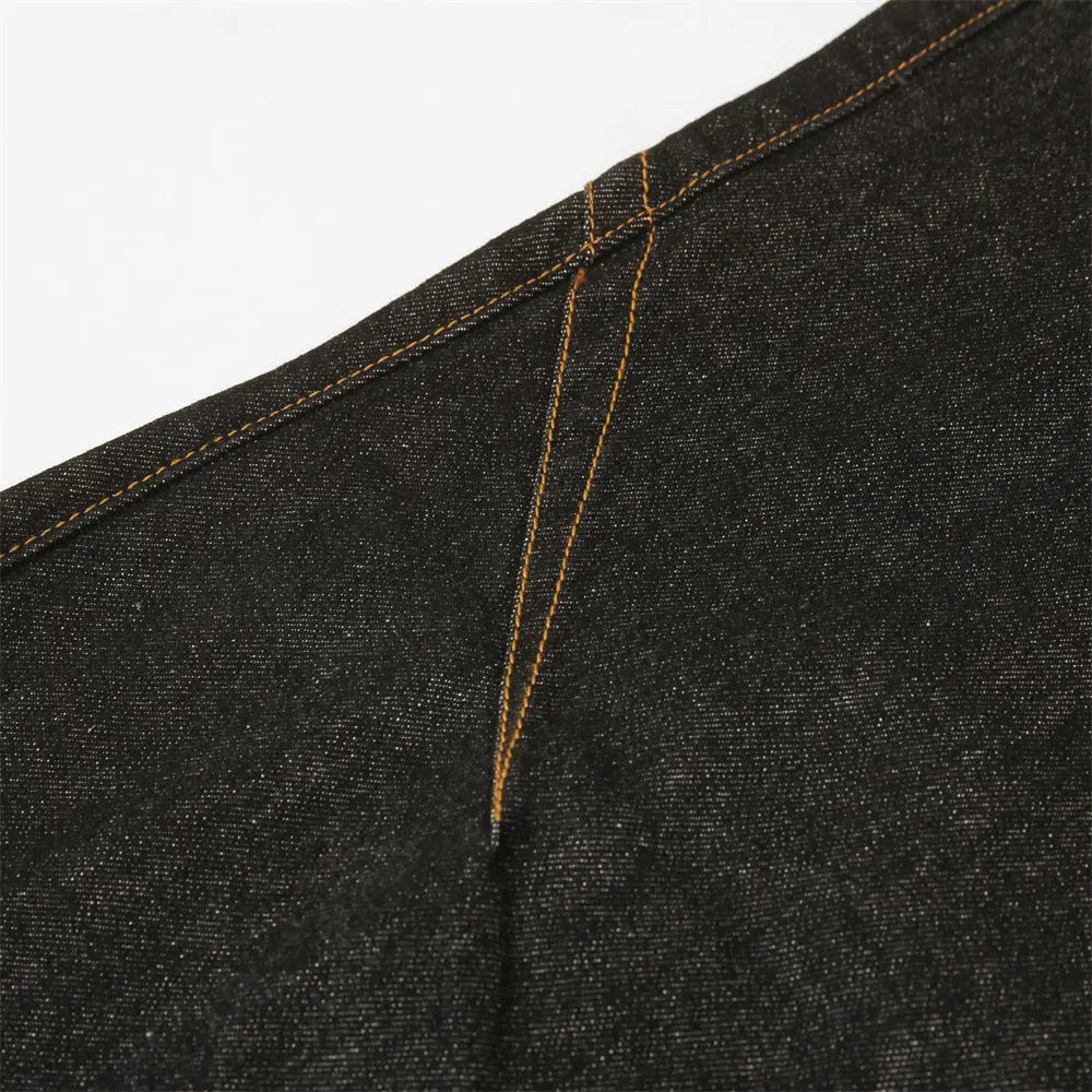 Color blocked pockets, rolled edges, denim straight leg pants eprolo