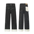 Color blocked pockets, rolled edges, denim straight leg pants eprolo