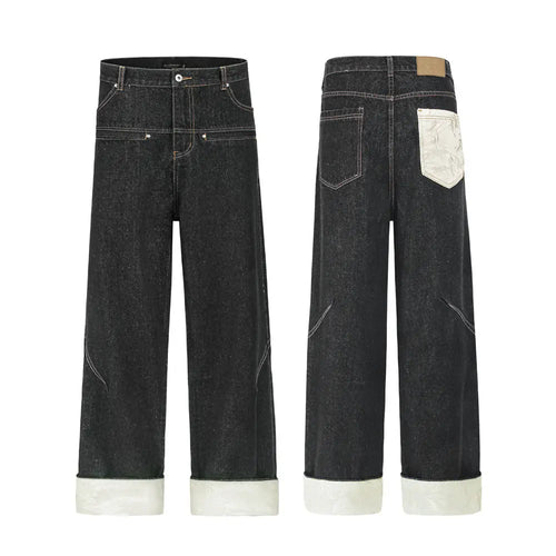 Color blocked pockets, rolled edges, denim straight leg pants eprolo