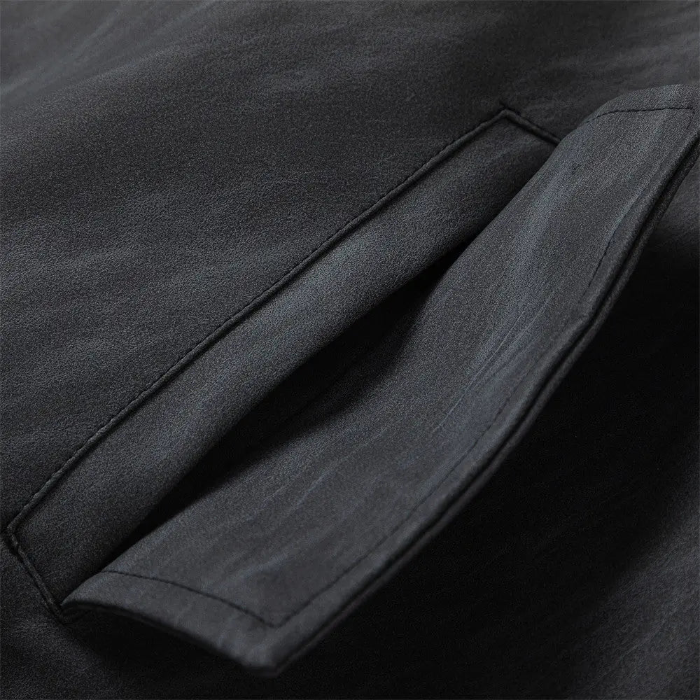 Fake two piece hooded spliced PU leather jacket eprolo