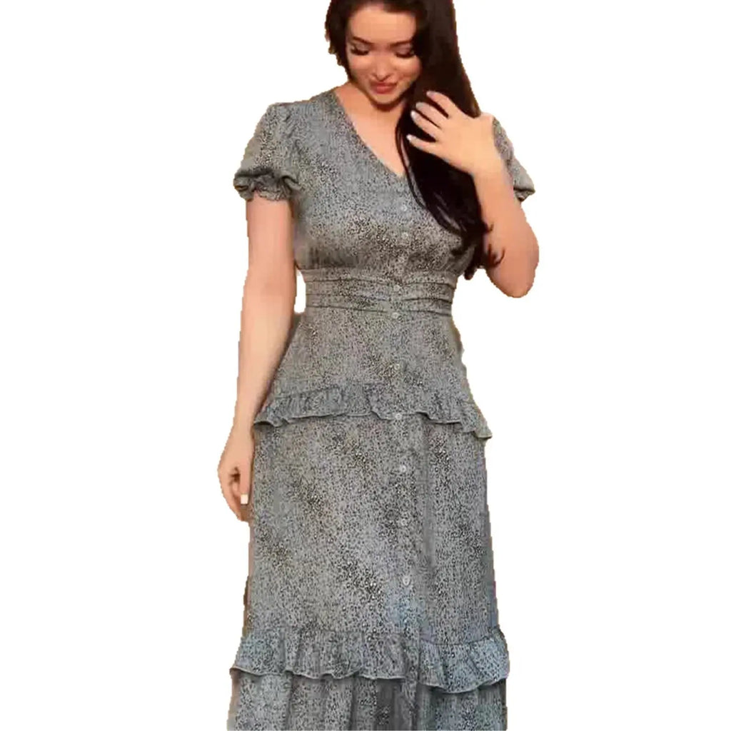 Sexy Floral Dress Summer New Retro Short Sleeve Waist-Cinching Long Dress for Women eprolo
