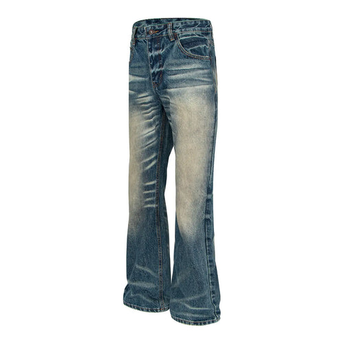 Retro Washed Distressed Deep Blue Flared Jeans eprolo