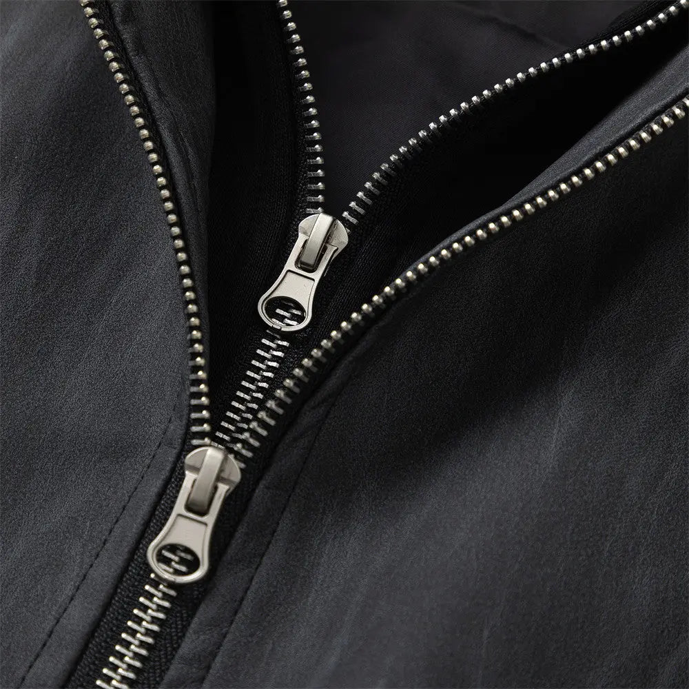Fake two piece hooded spliced PU leather jacket eprolo