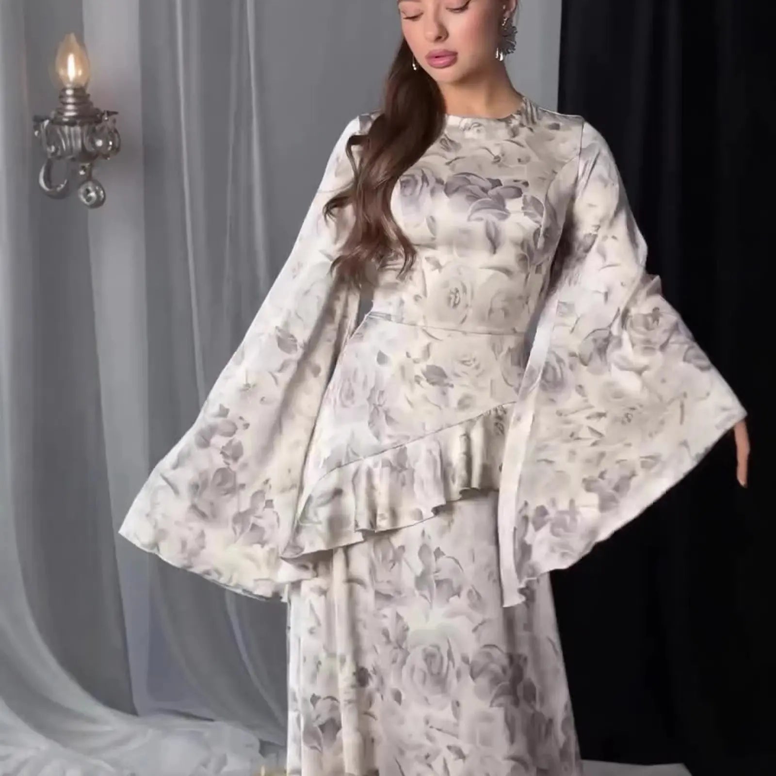 Design Dress Round Neck Long Dress with Print Feminine Waist-Cinching eprolo