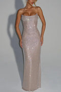 Slim fit sleeveless sequined long evening gown dress eprolo