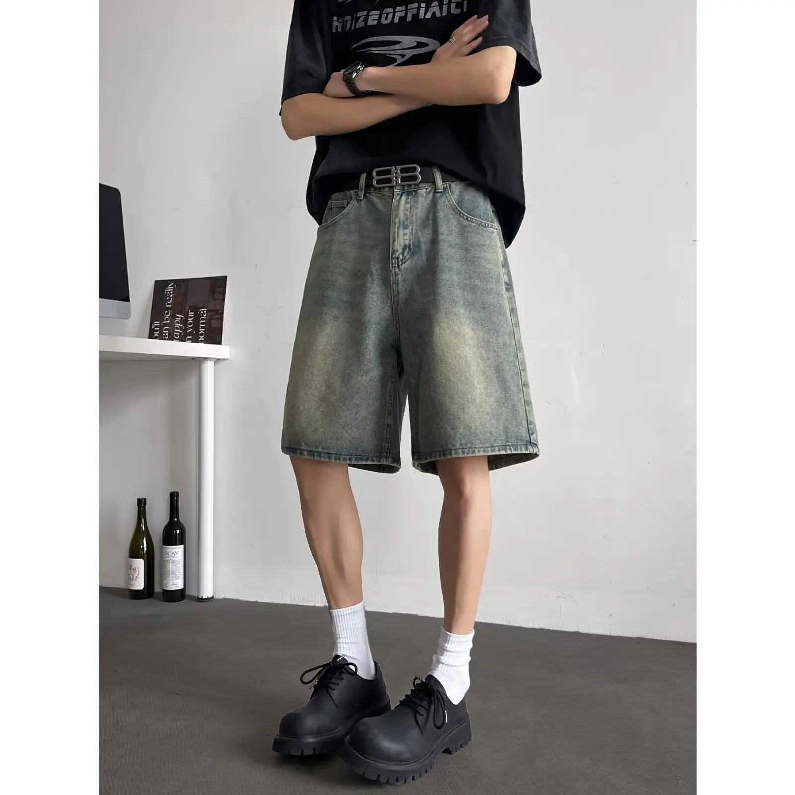 shorts denim loose casual straight leg cropped pants eprolo