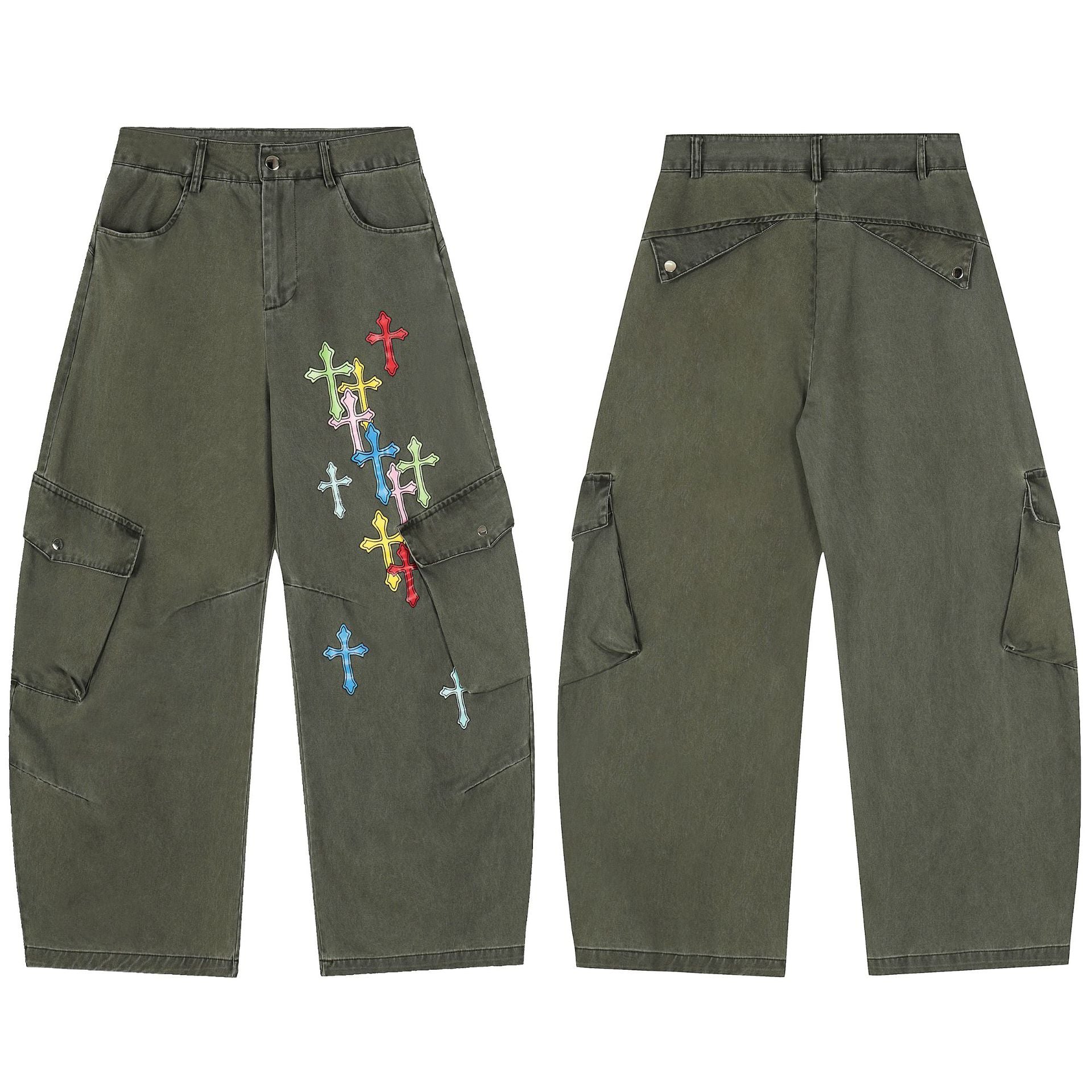 Colorful cross curved knife casual pants