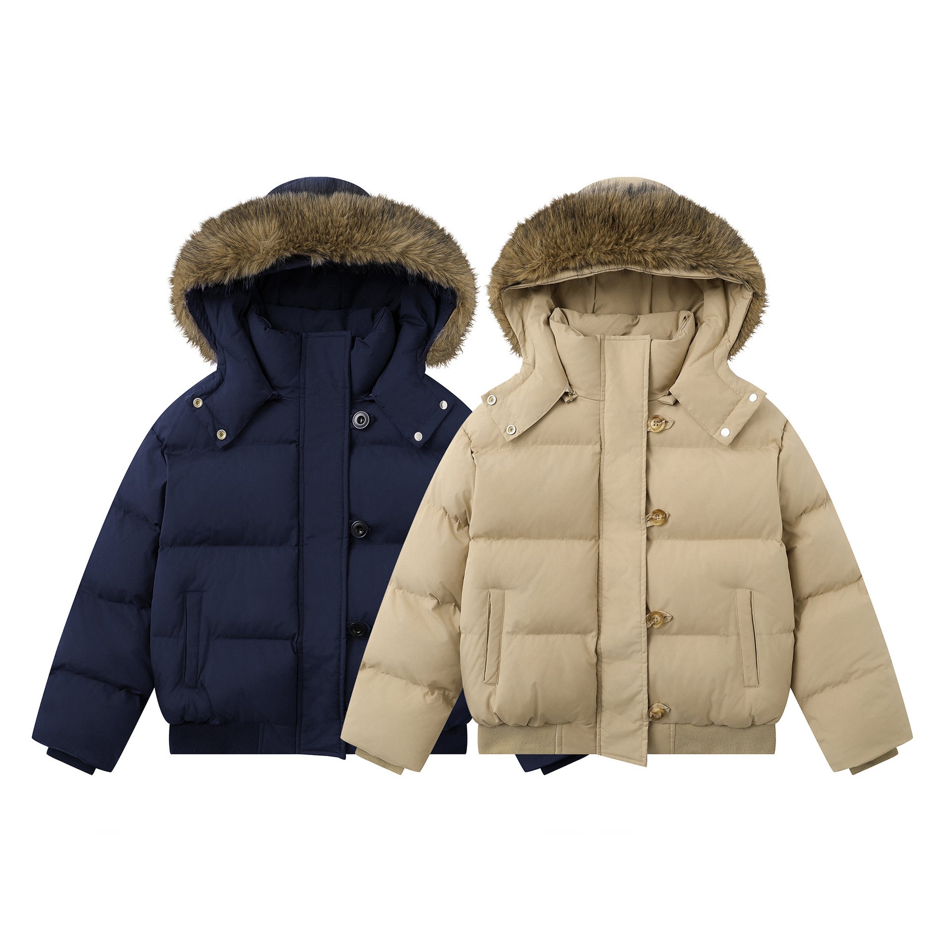 Loose fur collar thickened and detachable cotton jacket