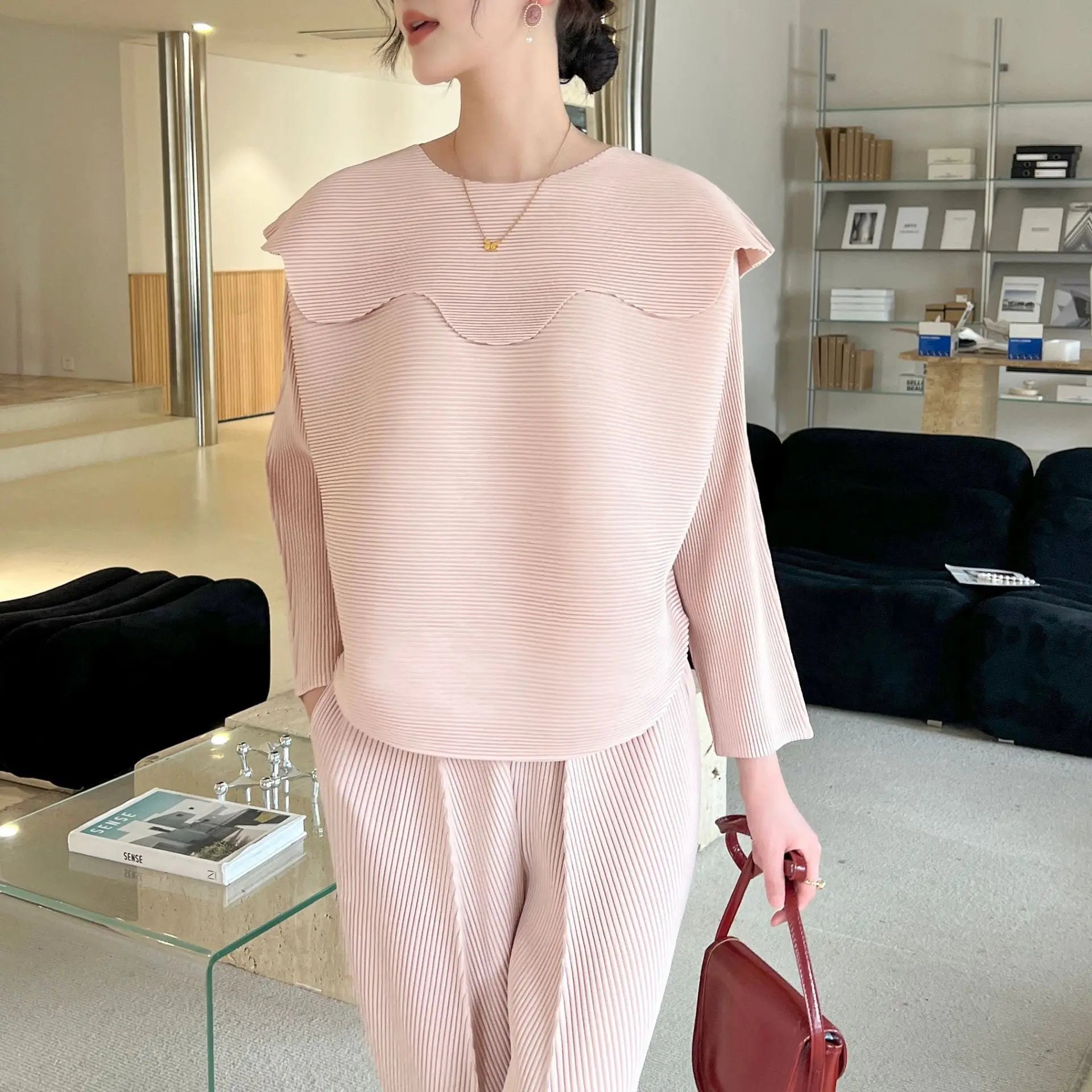 High-end Pleated Designer Casual Top T-Shirt eprolo