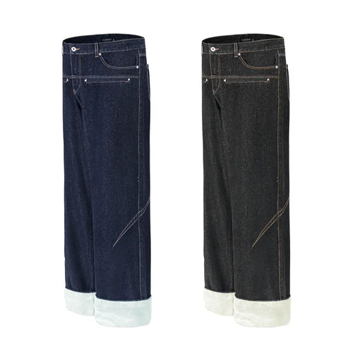 Color blocked pockets, rolled edges, denim straight leg pants eprolo