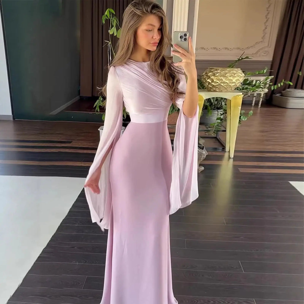 Patchwork Satin  Summer Sheath Dress with Fitted Silhouette, Glass Tulle Fabric, Long Sleeve eprolo