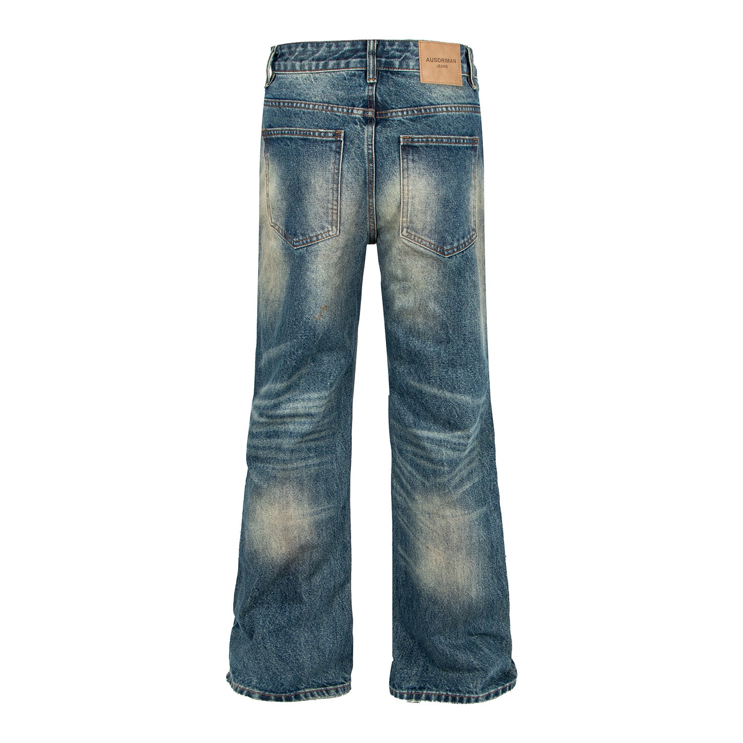 Retro Washed Distressed Deep Blue Flared Jeans