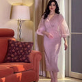 Elegant Sequined Chiffon V-Neck Lantern Sleeve Dress for Women Autumn Style eprolo