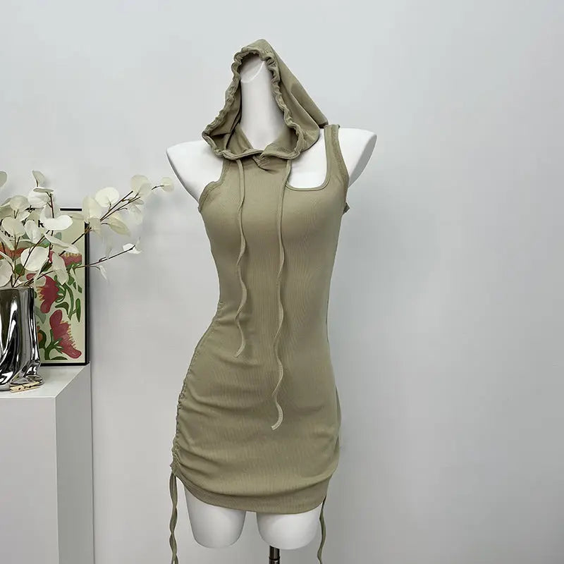 Hooded Pleated Tie-Up Dress for Women, Sexy Mini Dress with Pure Seductive Look eprolo