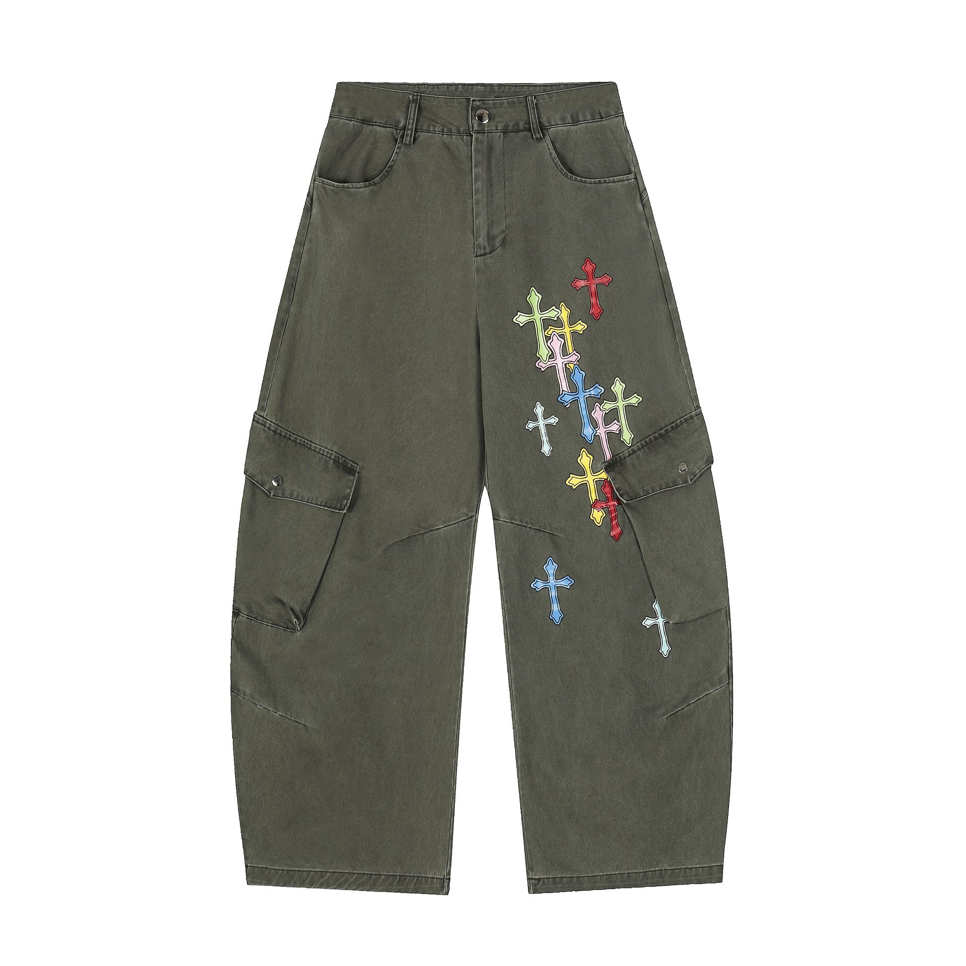 Colorful cross curved knife casual pants
