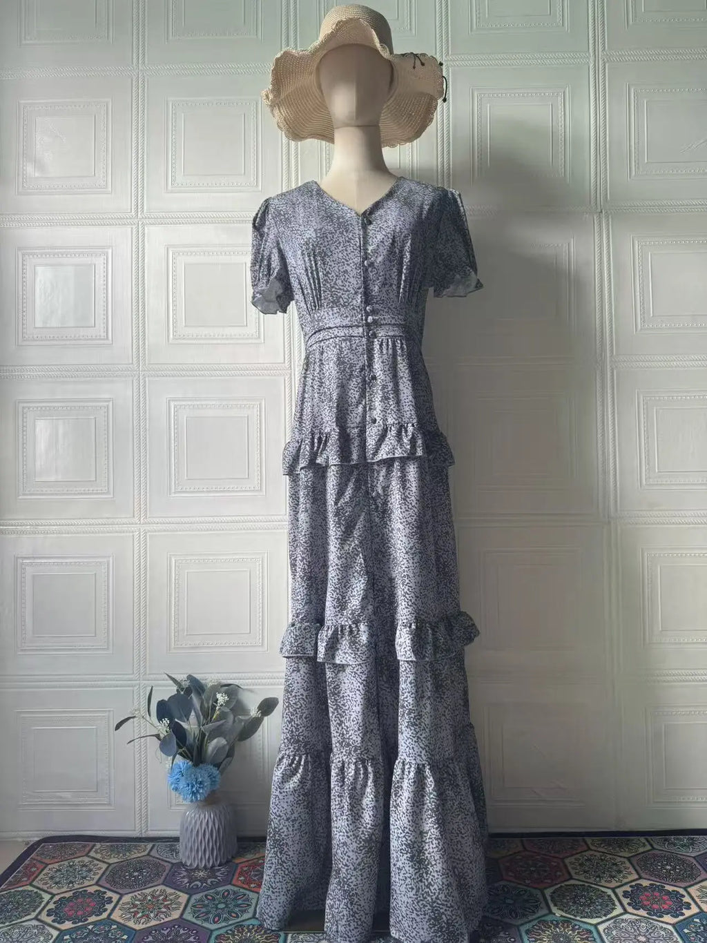 Sexy Floral Dress Summer New Retro Short Sleeve Waist-Cinching Long Dress for Women eprolo