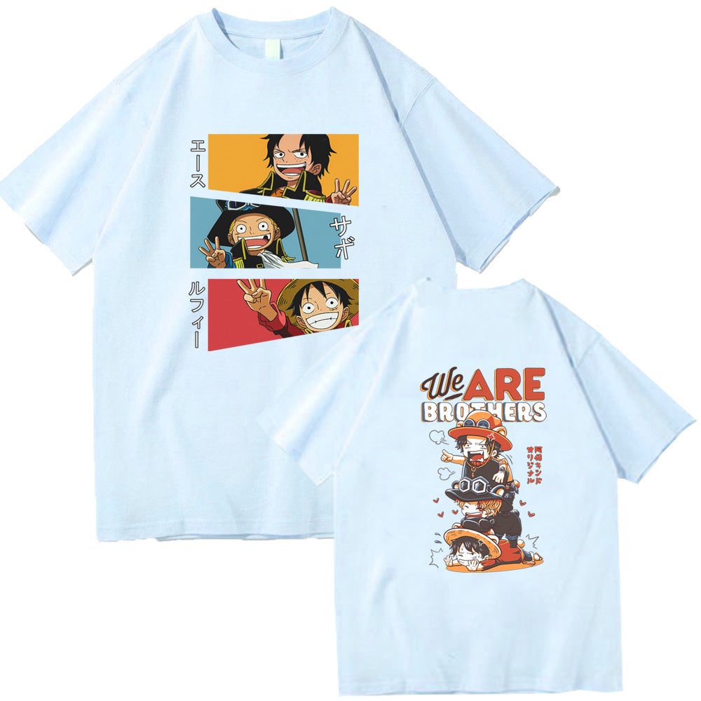 T-shirt Sabo Luffy e Ace Manga Curta