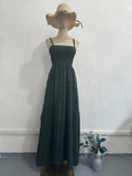 Ruched Letter Print Green Strap Long Dress with Waistline Elegant Casual Knit Dress eprolo