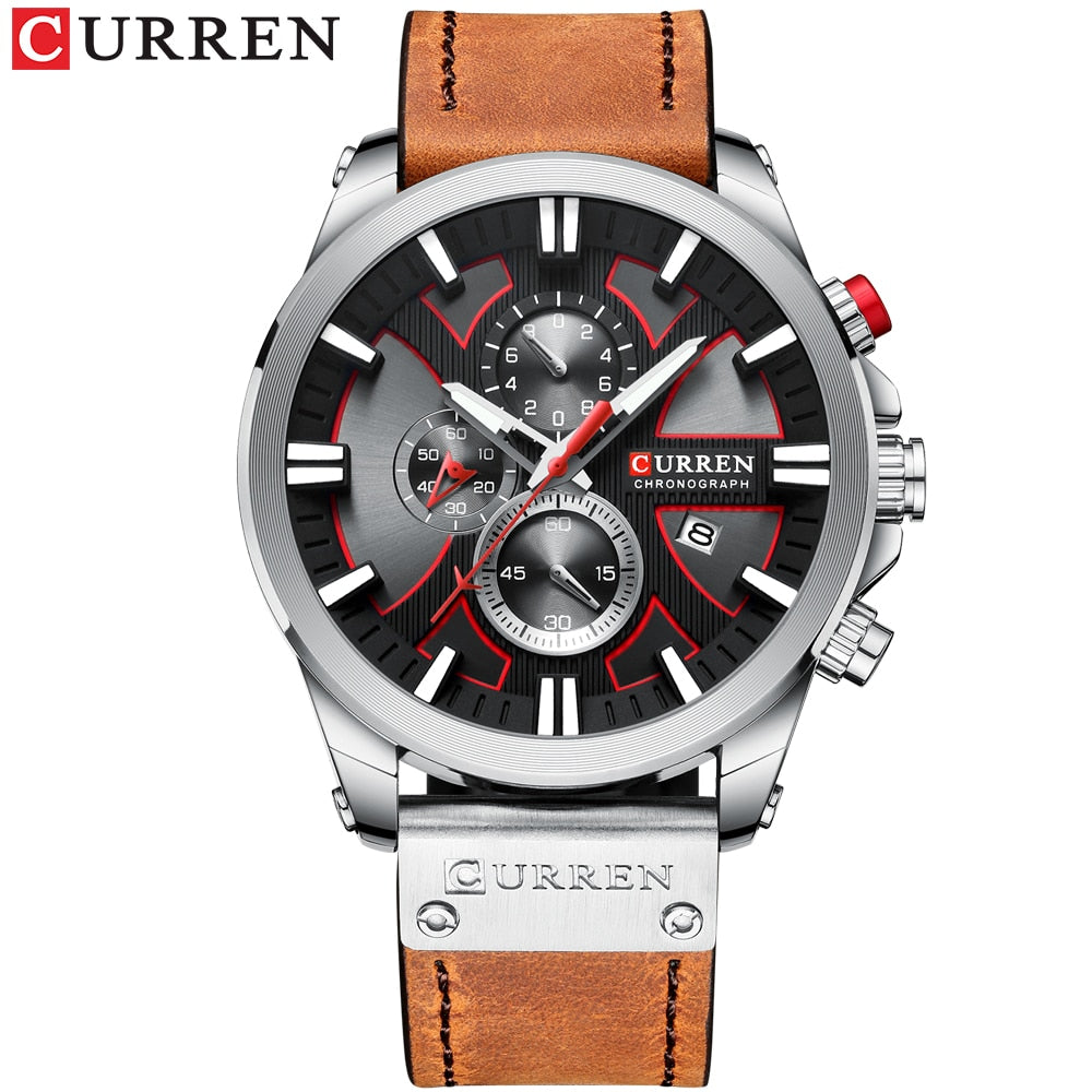 CURREN Watch Chronograph Sport Mens Watches Quartz Clock Leather Male Wristwatch Relogio Masculino Fashion Gift for Men 