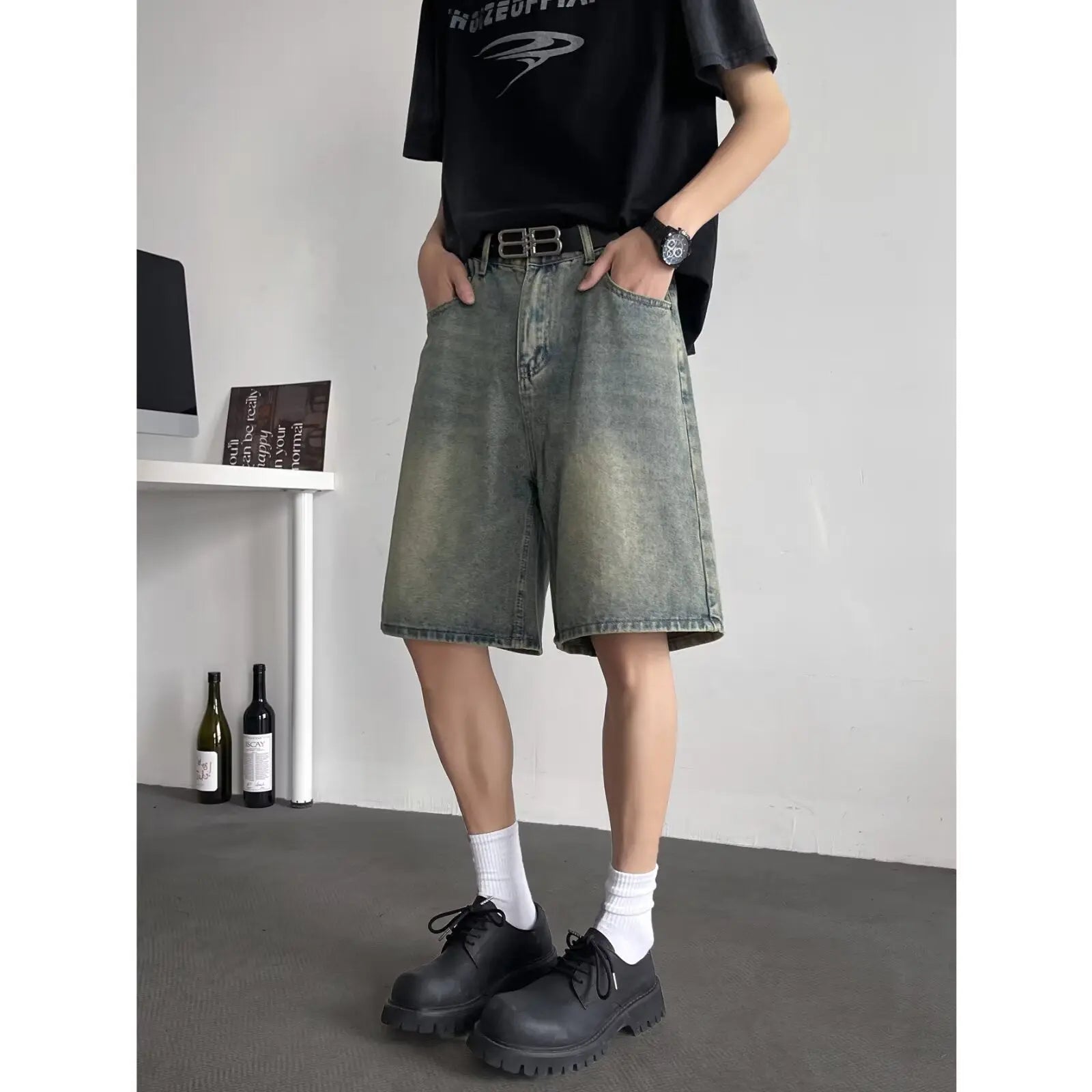shorts denim loose casual straight leg cropped pants eprolo