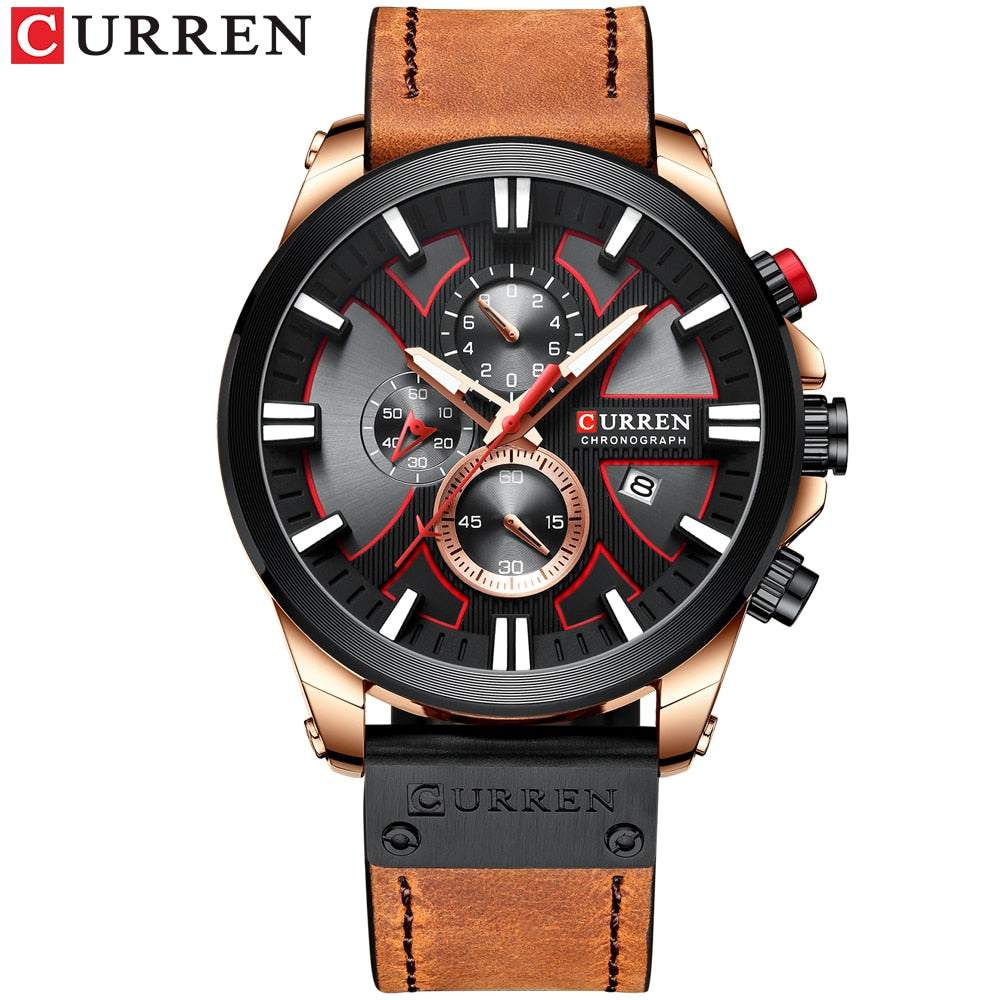 CURREN Watch Chronograph Sport Mens Watches Quartz Clock Leather Male Wristwatch Relogio Masculino Fashion Gift for Men 