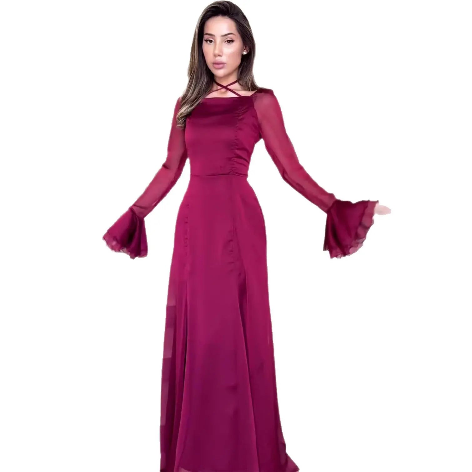Soft Style Snow Gentle Autumn Tie-Belt Ruffle Fitted Dress Flowing eprolo