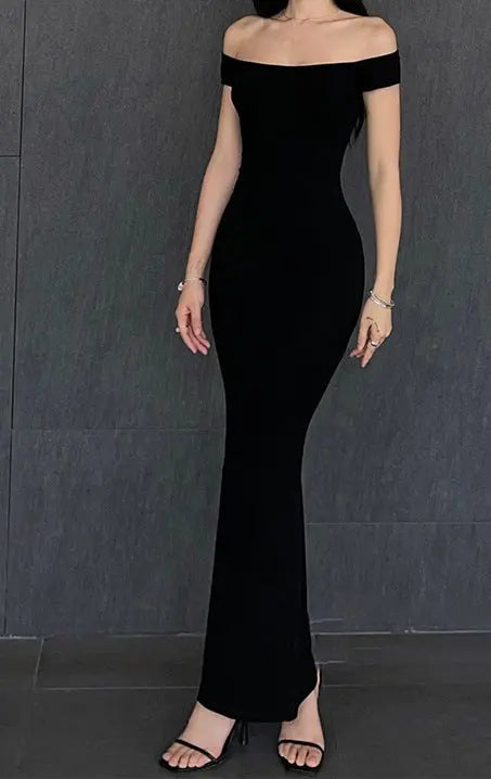 Solid Color Strapless Fitted Waist Bodycon Long Dress eprolo