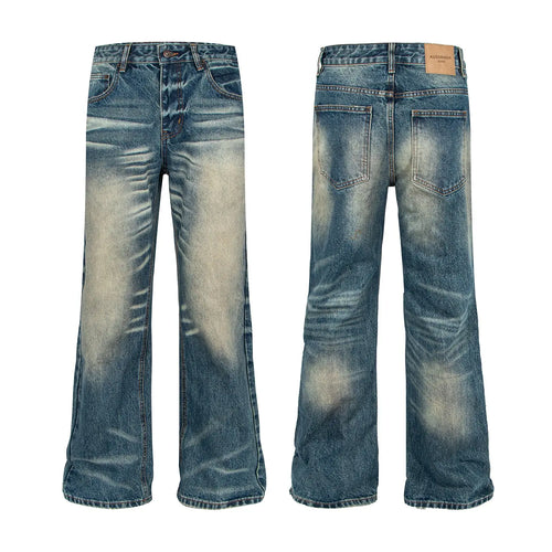 Retro Washed Distressed Deep Blue Flared Jeans eprolo