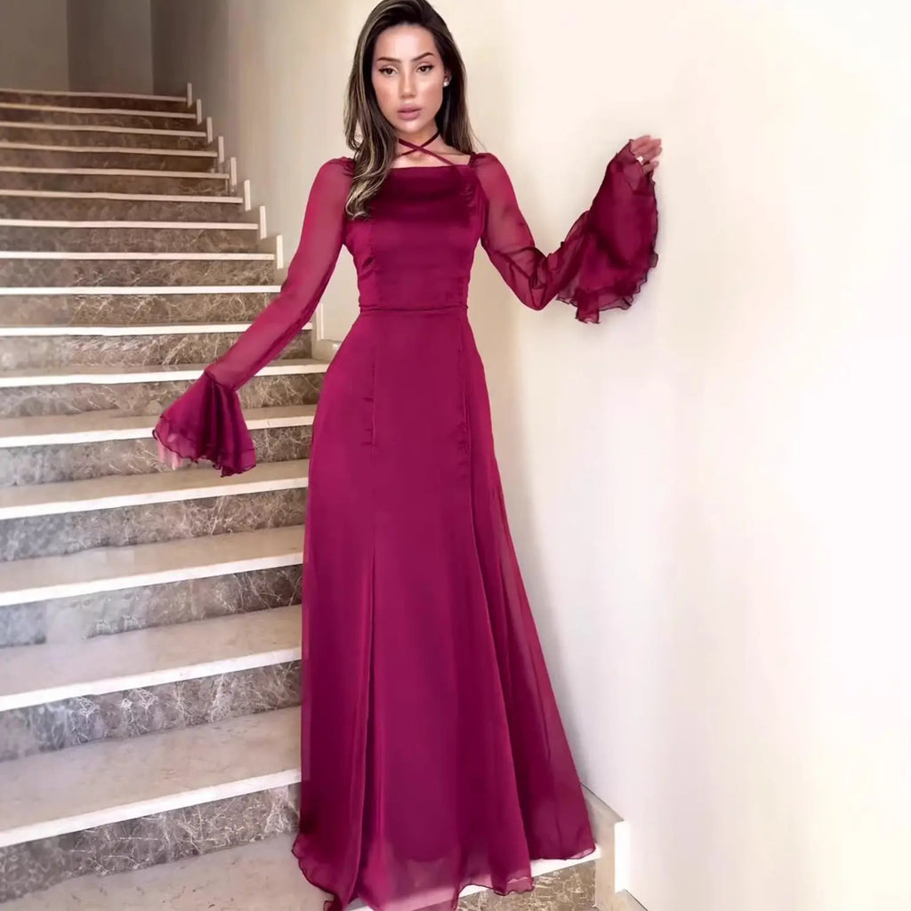Soft Style Snow Gentle Autumn Tie-Belt Ruffle Fitted Dress Flowing eprolo