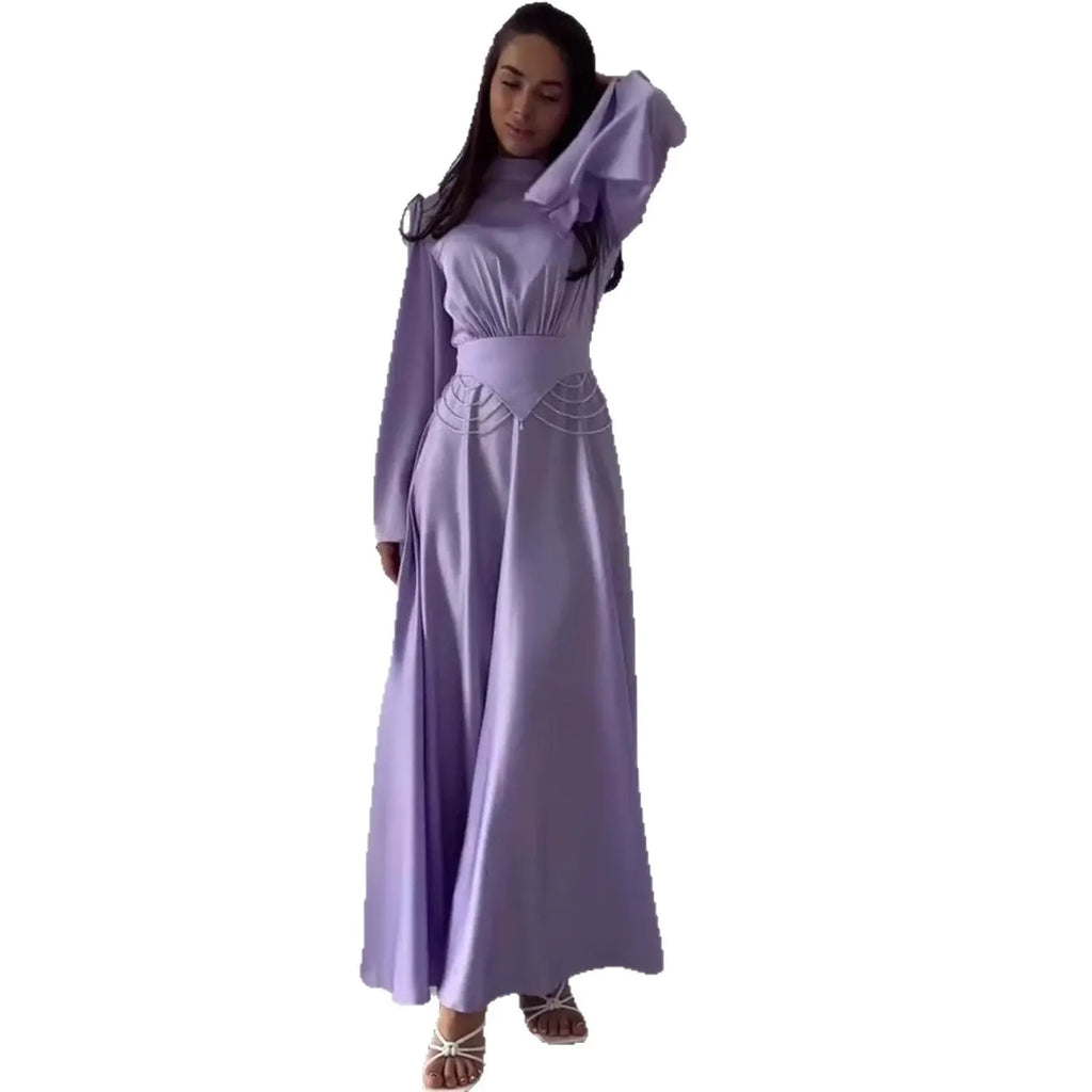 Elegant Solid Color Fashionable Long Sleeve Dress with Slim Waist and Breathable Design Summer Dress eprolo