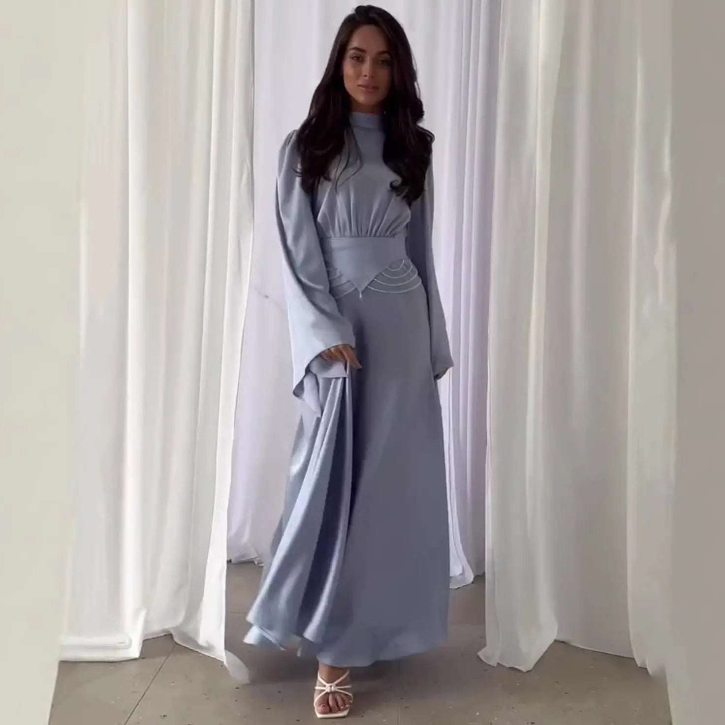 Elegant Solid Color Fashionable Long Sleeve Dress with Slim Waist and Breathable Design Summer Dress eprolo