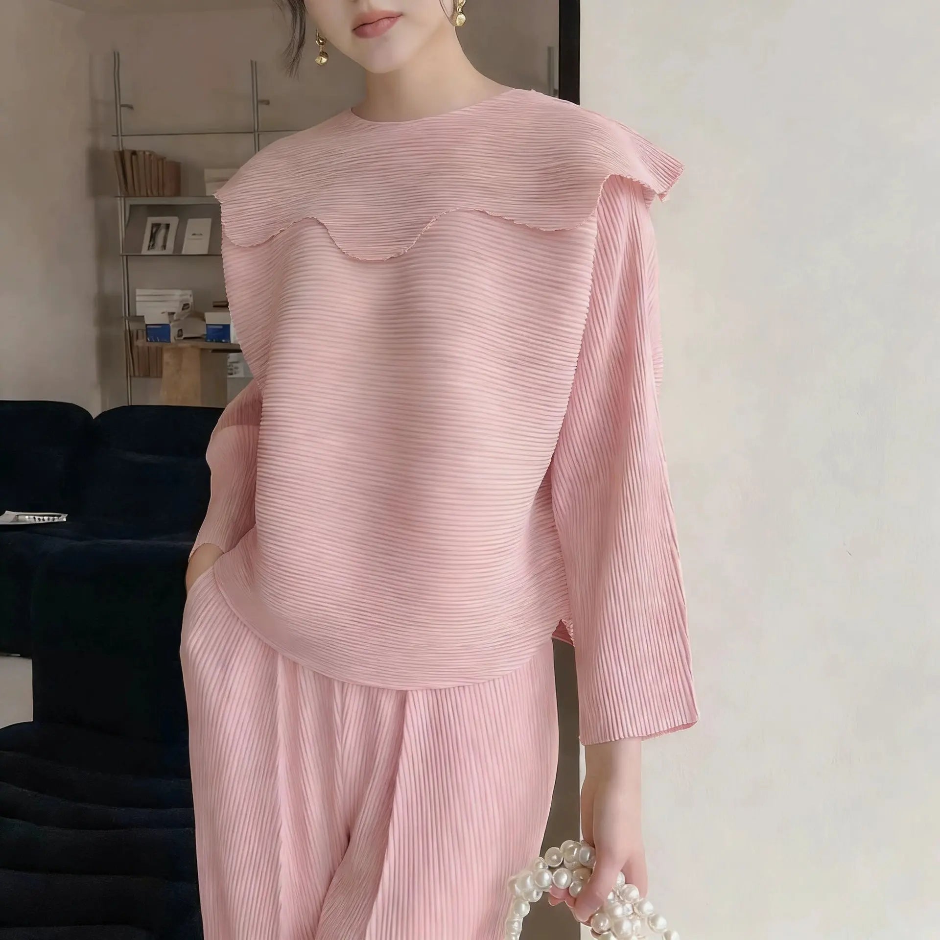 High-end Pleated Designer Casual Top T-Shirt eprolo