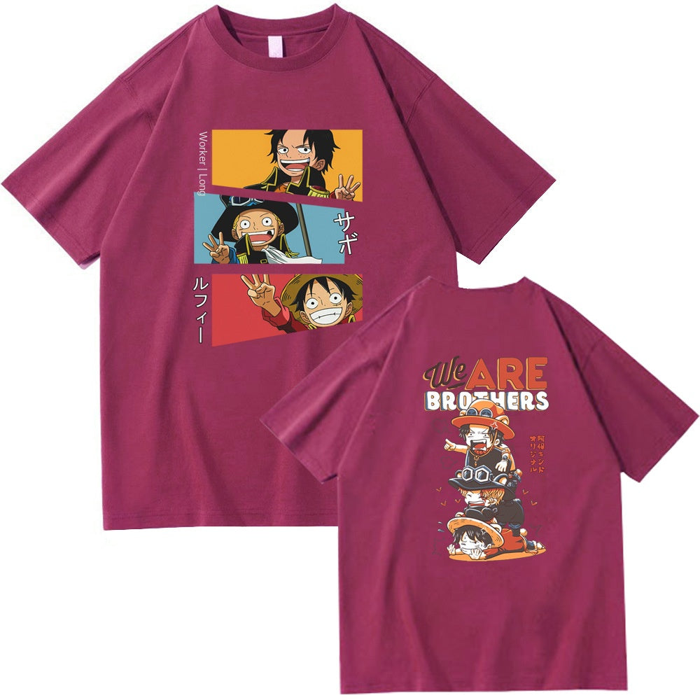 T-shirt Sabo Luffy e Ace Manga Curta