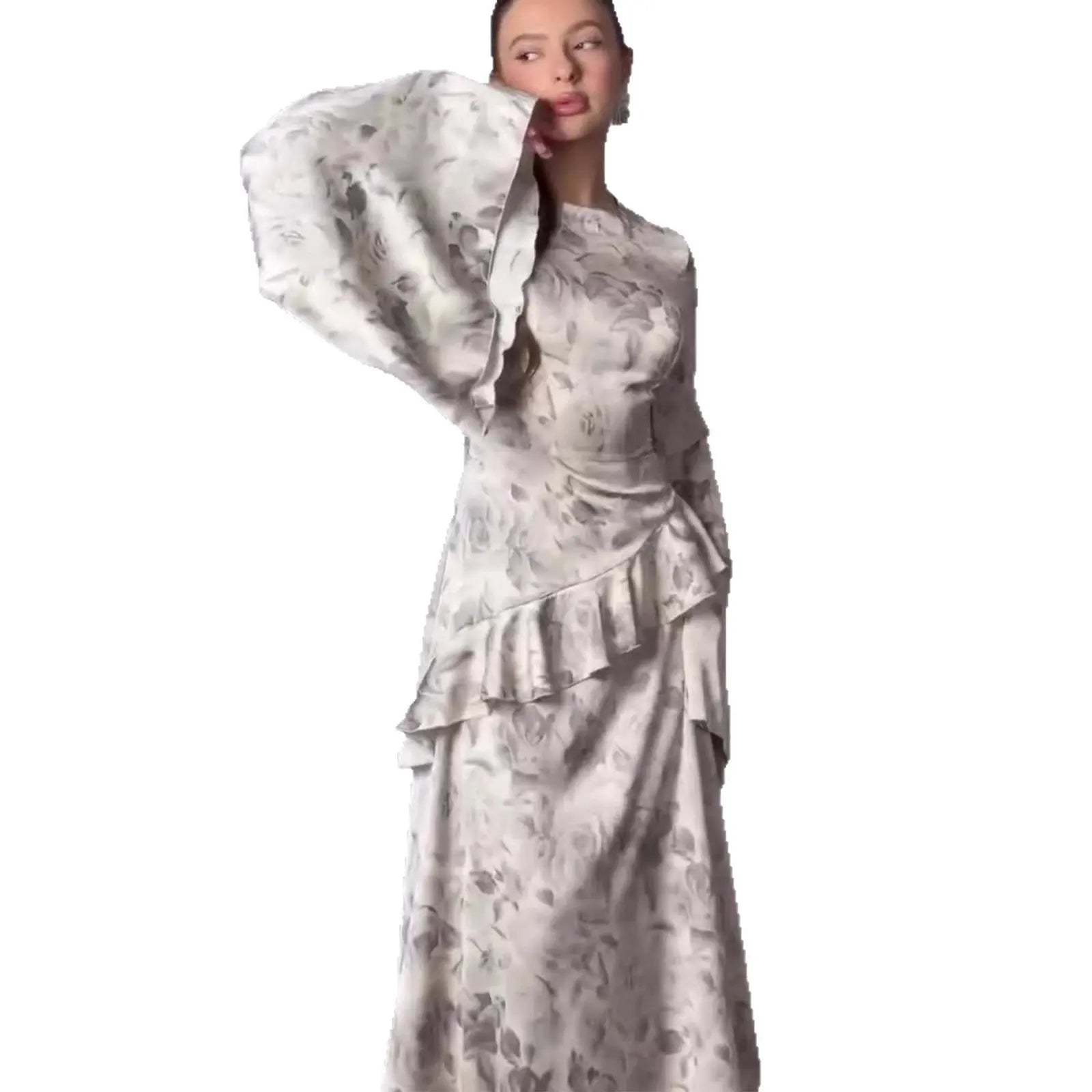 Design Dress Round Neck Long Dress with Print Feminine Waist-Cinching eprolo