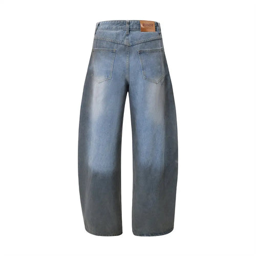 Color blocking spray painting denim curved pants eprolo