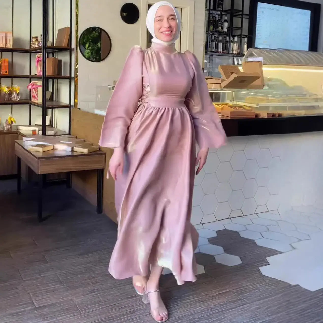 Long Sleeve Lace-Up Sheath Dress with Lantern Sleeves Spring Fashion, Floor-Length Dress eprolo