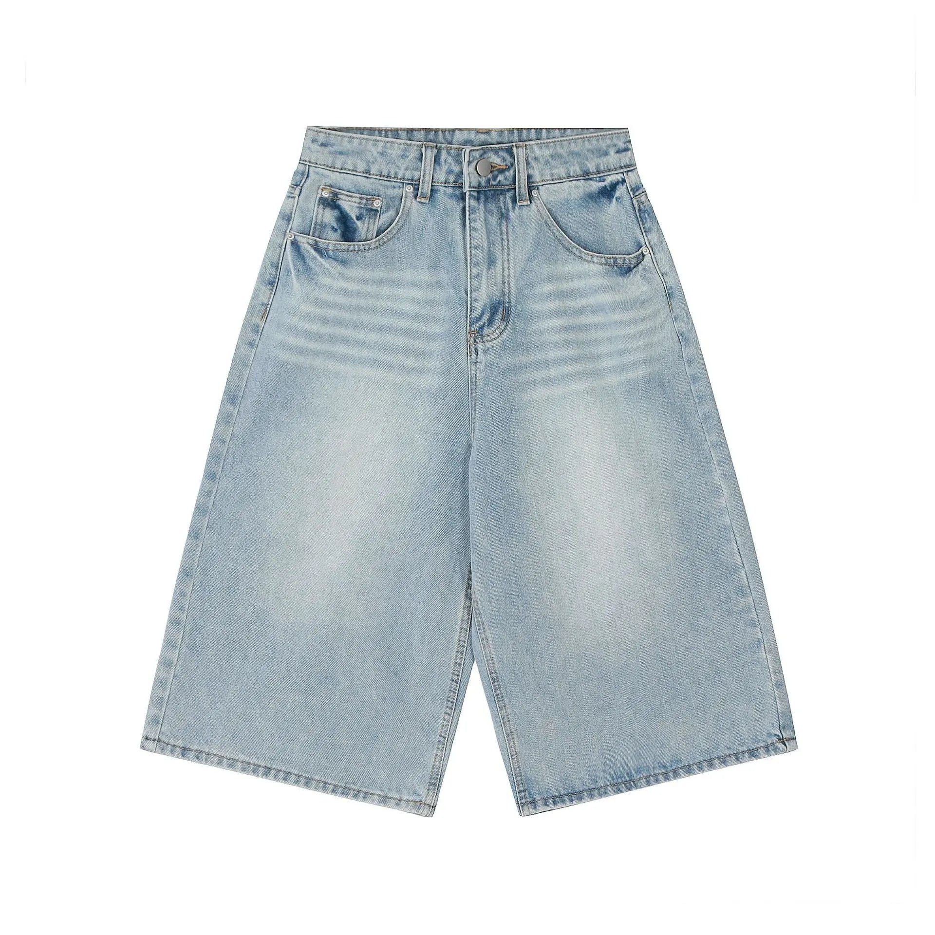Straight leg seven quarter denim loose wide leg casual versatile seven quarter shorts eprolo