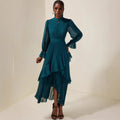 Pleated Midi Dress with Long Sleeves, Elegant Fashion Women's Dress eprolo