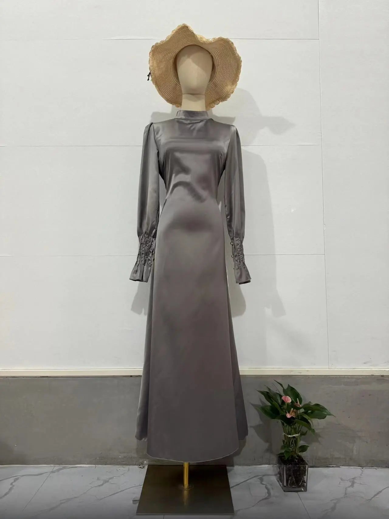 Royal Style Dress  Belted Waist-Cinching Pleated Design Blue Gray eprolo