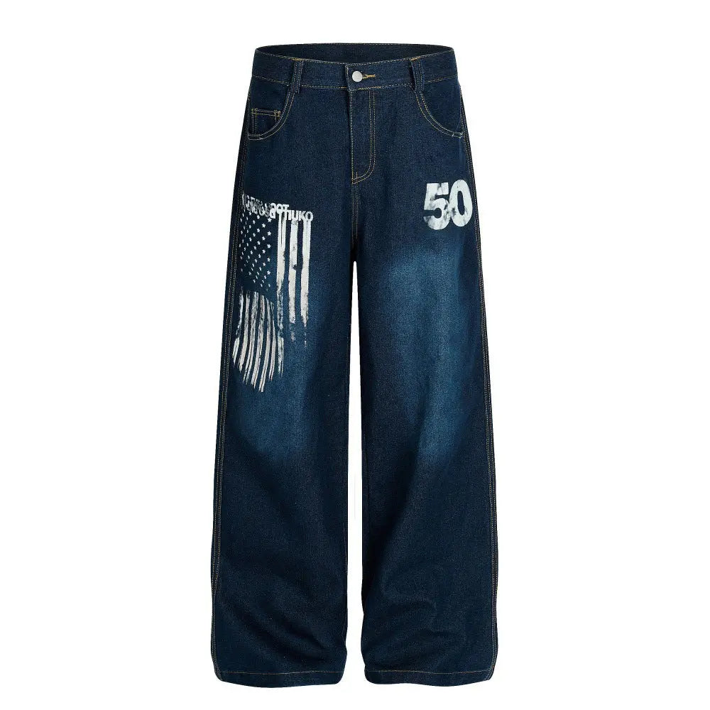 Printed and painted denim wide leg pants eprolo