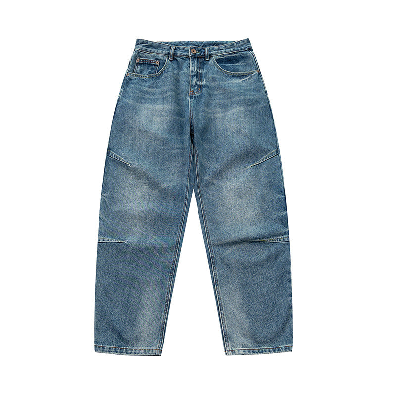 Double Pleat Loose Versatile Washed Denim Pants