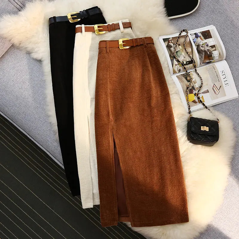 Corduroy slit skirt for women eprolo