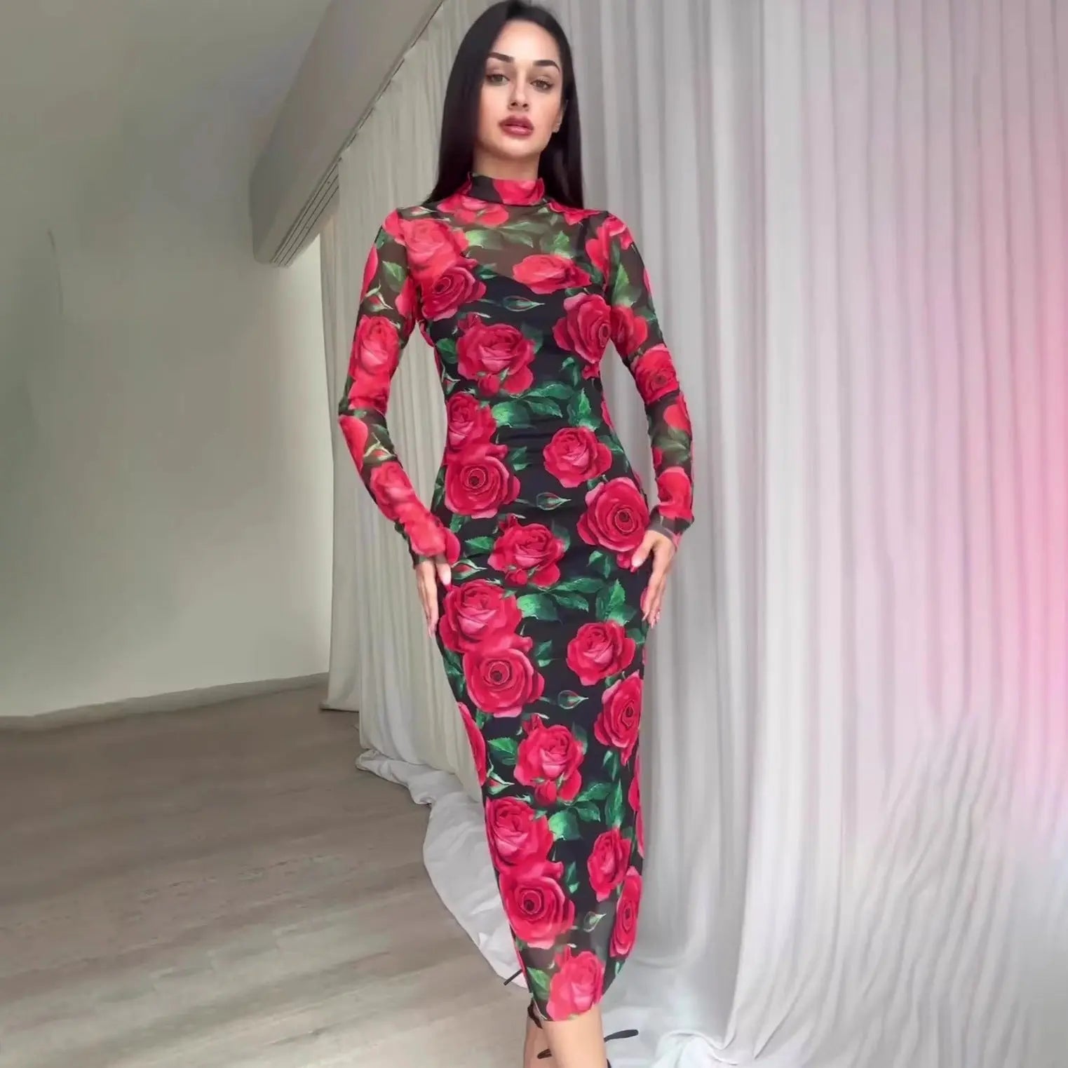 Flower Dress Printed Mid-Length  Floral New Autumn Cross-border Long Dress eprolo