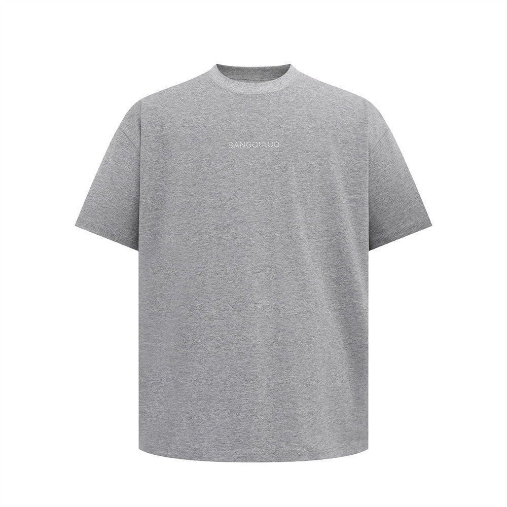 Simple rhinestone letter casual short sleeved shirt